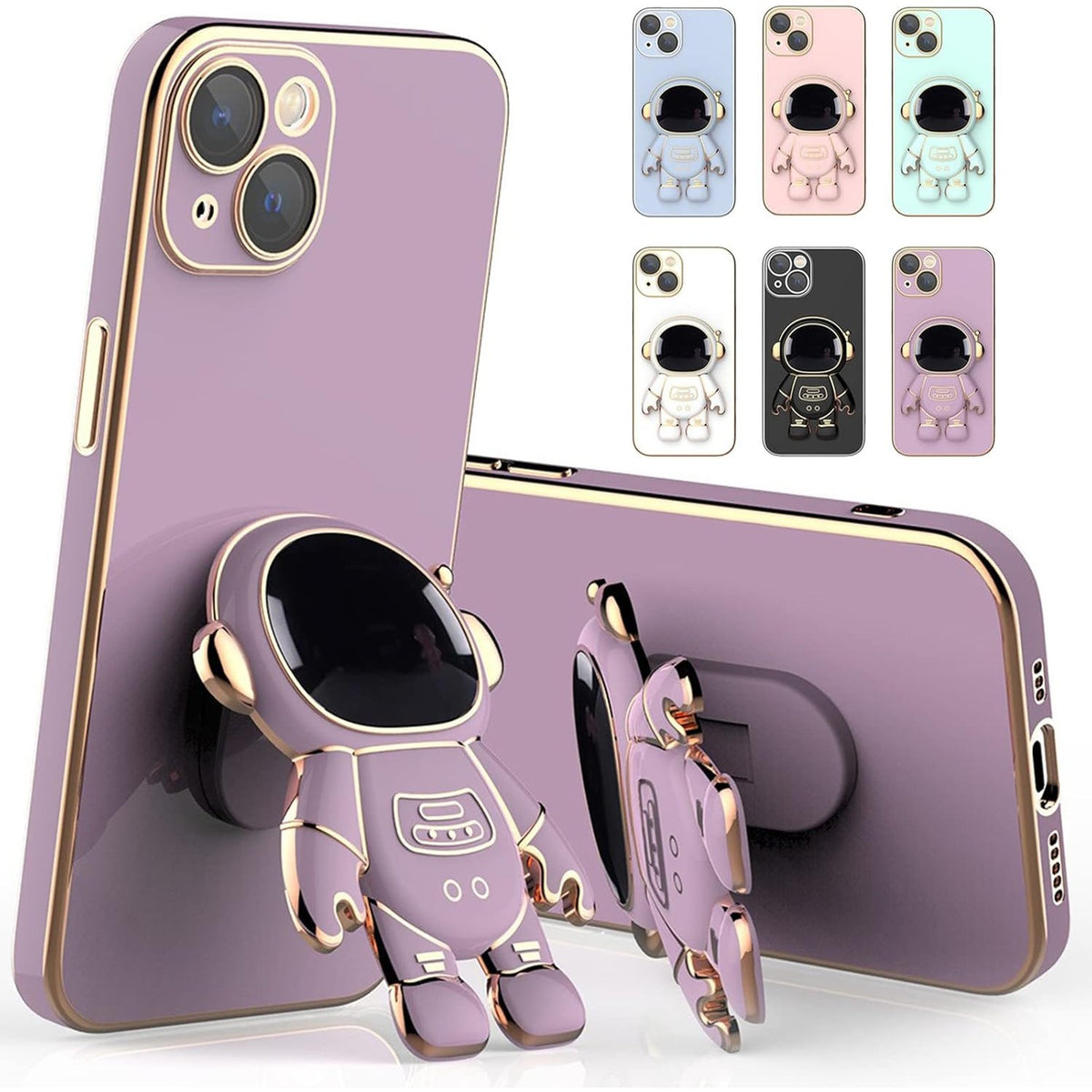 Husa de Protectie TPU 2in1, Klevo, pentru Apple iPhone 15, Astronaut cu Suport, Antisoc, Rezistenta la Impact, Protectie Camera, Mov