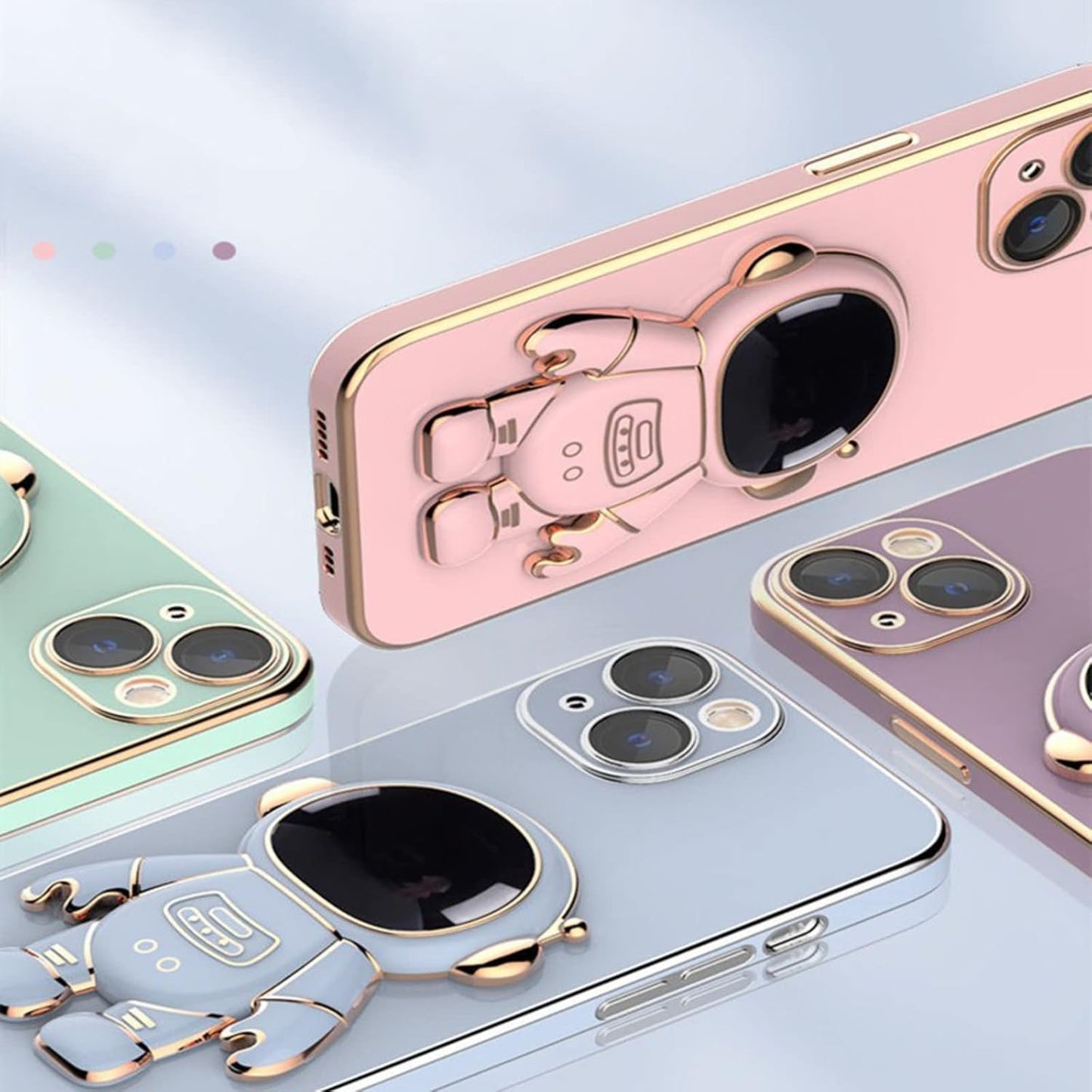 Husa de Protectie TPU 2in1, Klevo, pentru Apple iPhone 15, Astronaut cu Suport, Antisoc, Rezistenta la Impact, Protectie Camera, Roz