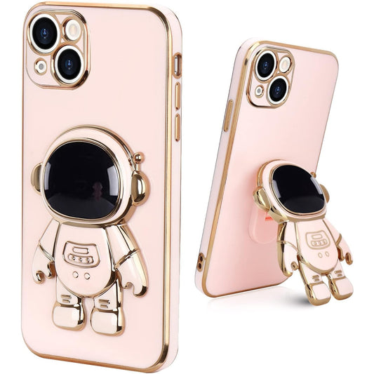 Husa de Protectie TPU 2in1, Klevo, pentru Apple iPhone 15, Astronaut cu Suport, Antisoc, Rezistenta la Impact, Protectie Camera, Roz