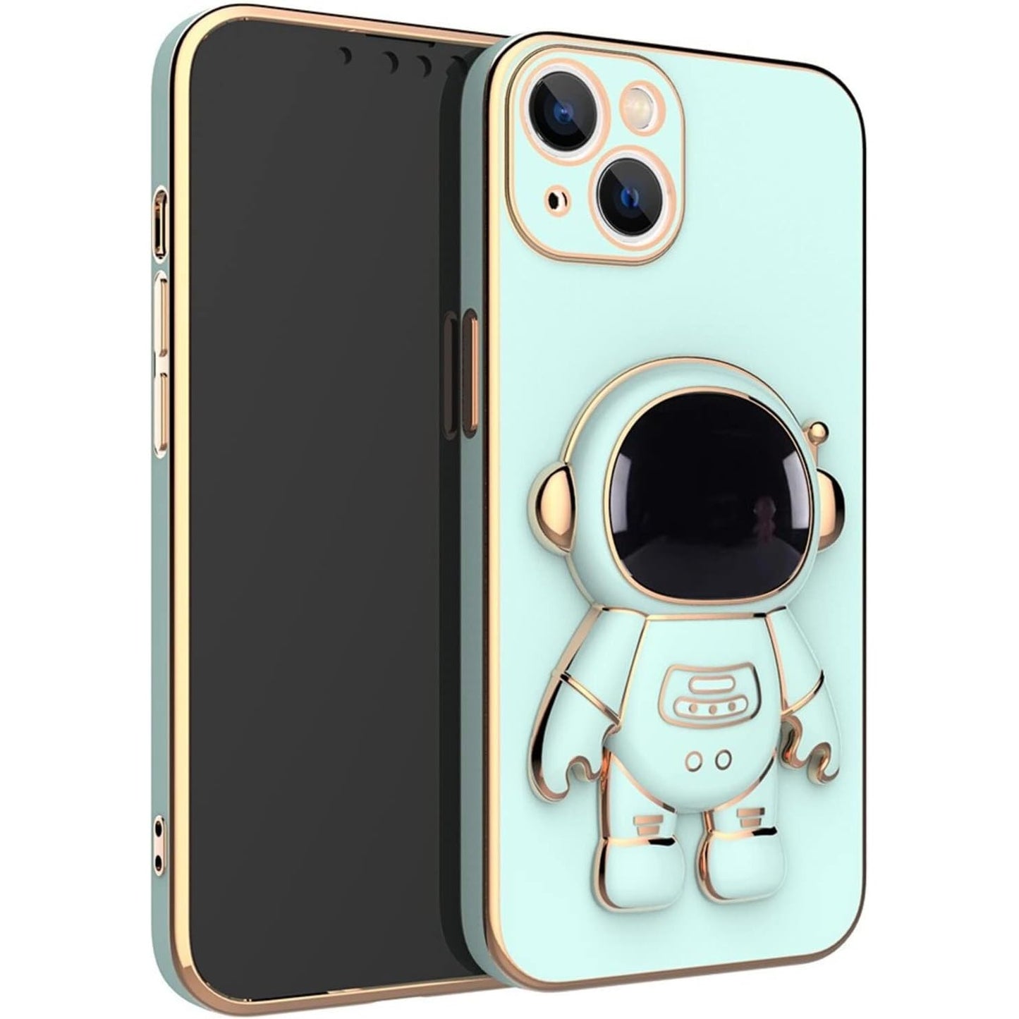 Husa de Protectie TPU 2in1, Klevo, pentru Apple iPhone 15 Plus, Astronaut cu Suport, Antisoc, Rezistenta la Impact, Protectie Camera, Verde