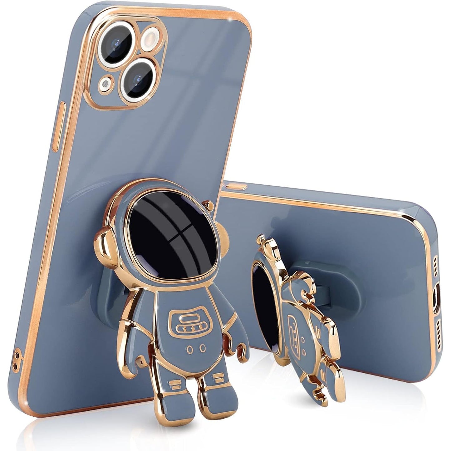 Husa de Protectie TPU 2in1, Klevo, pentru Apple iPhone 15 Plus, Astronaut cu Suport, Antisoc, Rezistenta la Impact, Protectie Camera, Albastru