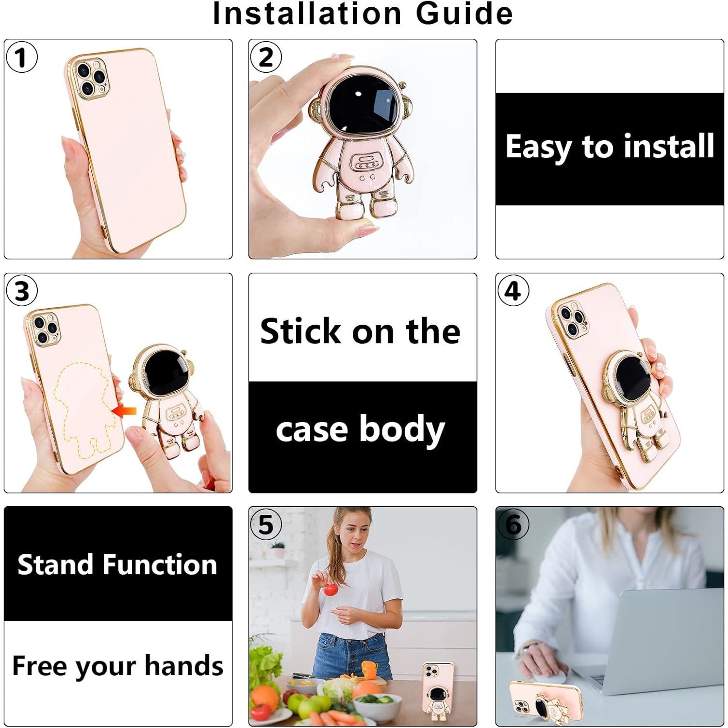 Husa de Protectie TPU 2in1, Klevo, pentru Apple iPhone 15 Pro, Astronaut cu Suport, Antisoc, Rezistenta la Impact, Protectie Camera, Roz