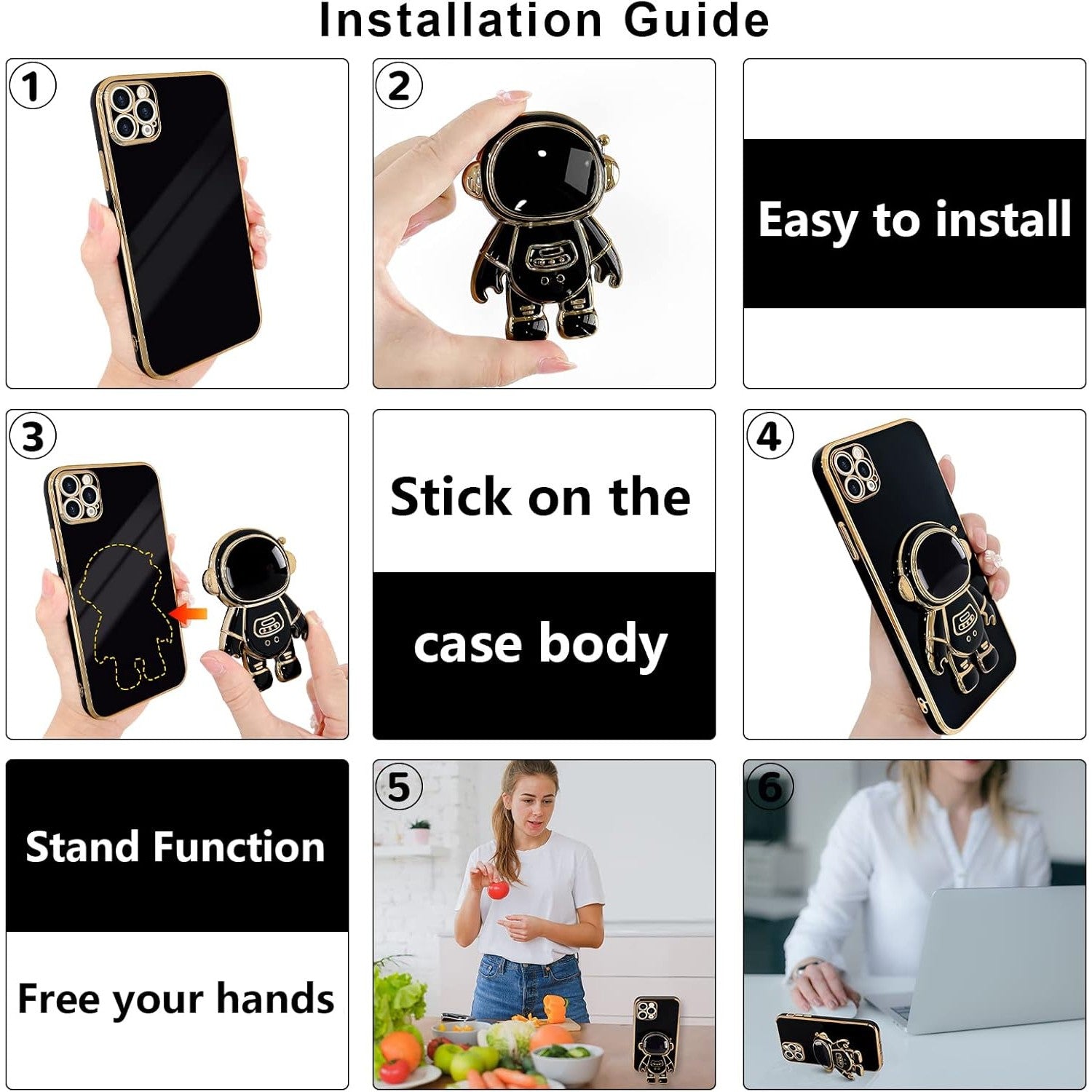 Husa de Protectie TPU 2in1, Klevo, pentru Apple iPhone 15 Pro, Astronaut cu Suport, Antisoc, Rezistenta la Impact, Protectie Camera, Negru