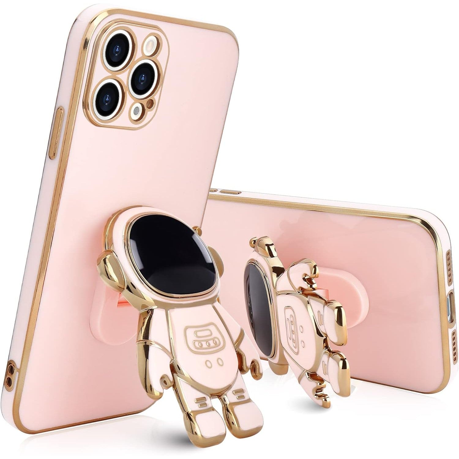 Husa de Protectie TPU 2in1, Klevo, pentru Apple iPhone 15 Pro, Astronaut cu Suport, Antisoc, Rezistenta la Impact, Protectie Camera, Roz
