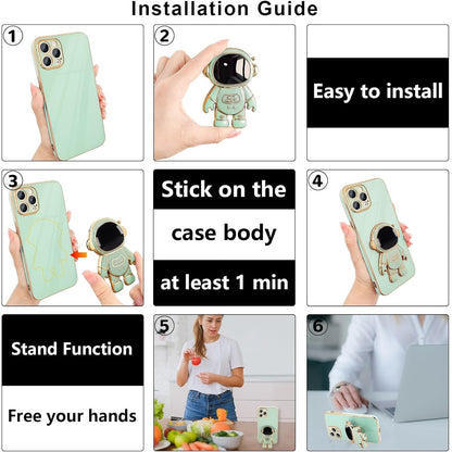 Husa de Protectie TPU 2in1, Klevo, pentru Apple iPhone 15 Pro Max, Astronaut cu Suport, Antisoc, Rezistenta la Impact, Protectie Camera, Verde