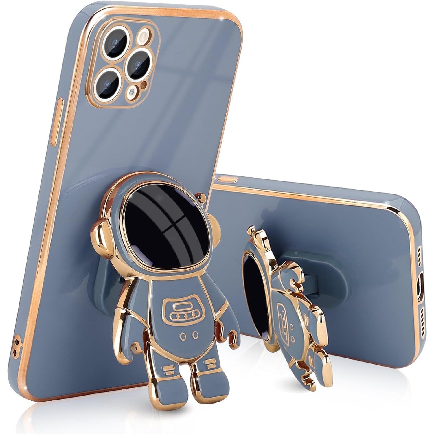 Husa de Protectie TPU 2in1, Klevo, pentru Apple iPhone 15 Pro Max, Astronaut cu Suport, Antisoc, Rezistenta la Impact, Protectie Camera, Albastru