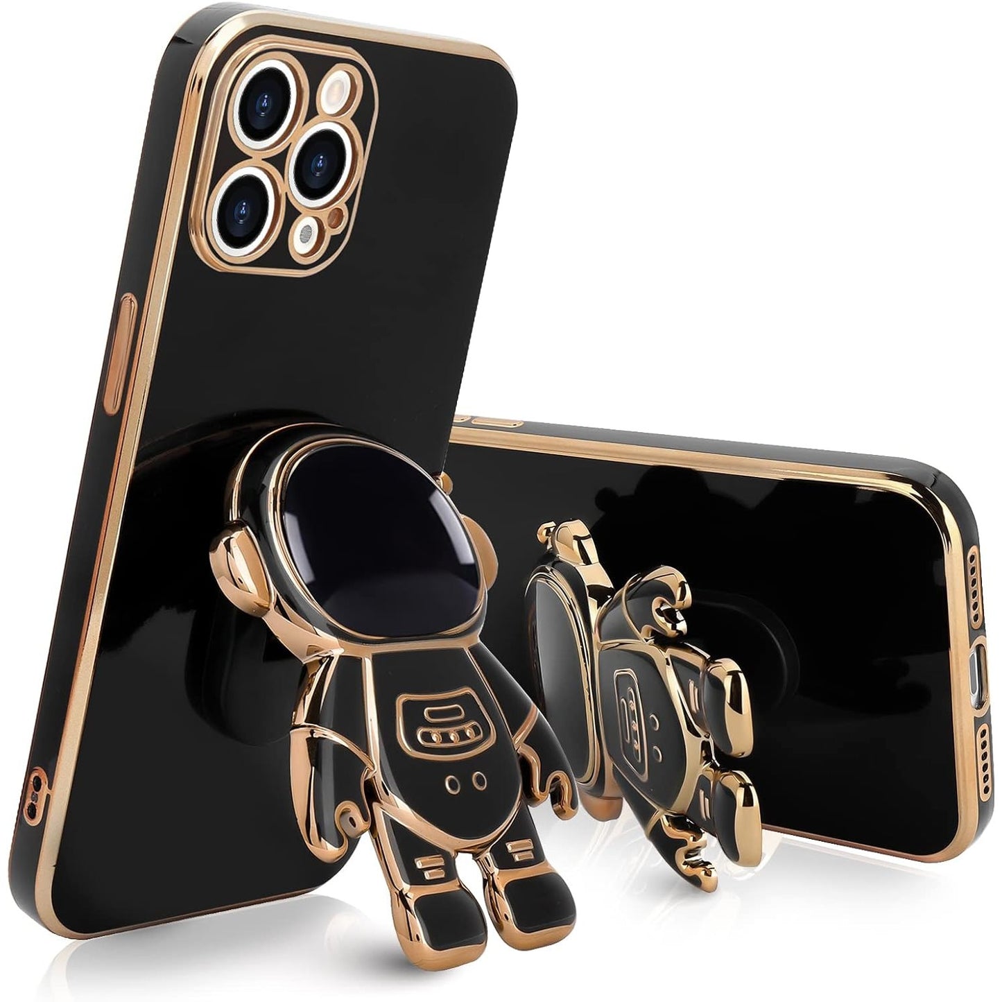 Husa de Protectie TPU 2in1, Klevo, pentru Apple iPhone 15 Pro Max, Astronaut cu Suport, Antisoc, Rezistenta la Impact, Protectie Camera, Negru
