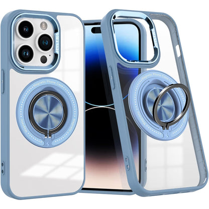 Husa de Protectie TPU, Klevo, pentru iPhone 16 Pro Max, Anticadere, cu Incarcare Wireless, Tehnologie Magsafe, Inel Magnetic Rotativ cu Functie de Suport, Transparent-Albastru Deschis