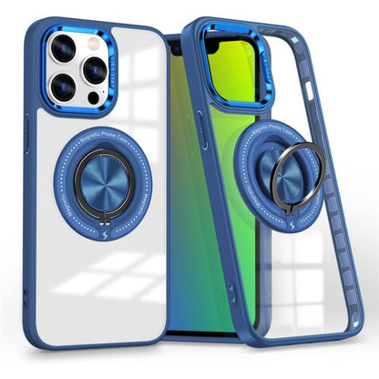 Husa de Protectie TPU, Klevo, pentru iPhone 16 Pro Max, cu Incarcare Wireless, Tehnologie Magsafe, Inel Magnetic Rotativ cu Functie de Suport, Transparent-Albastru Inchis