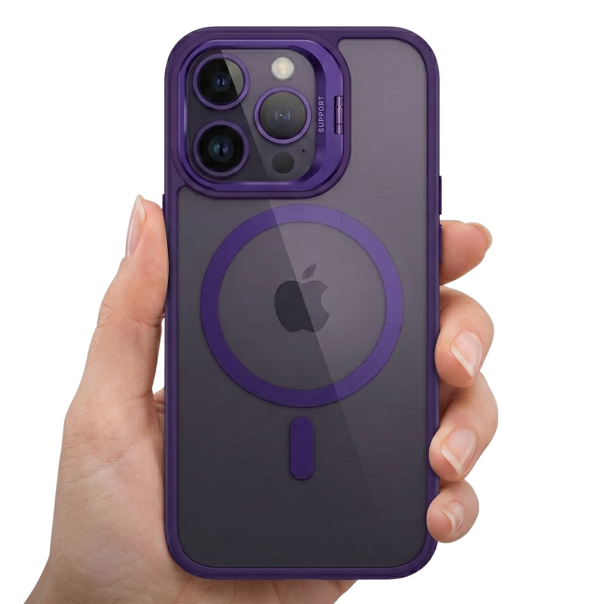 Husa de Protectie Telefon, Klevo, Compatibila cu iPhone 17 Pro Max, MagSafe, Acrylic, Suport Metalic Protectie Camera, Anti-Soc, Mov/Inchis