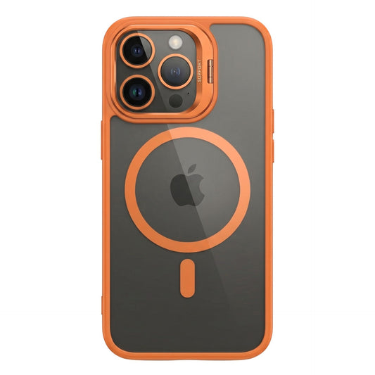 Husa de Protectie Telefon, Klevo, Compatibila cu iPhone 17 Pro, MagSafe, Acrylic, Suport Metalic Protectie Camera, Anti-Soc, Portocaliu