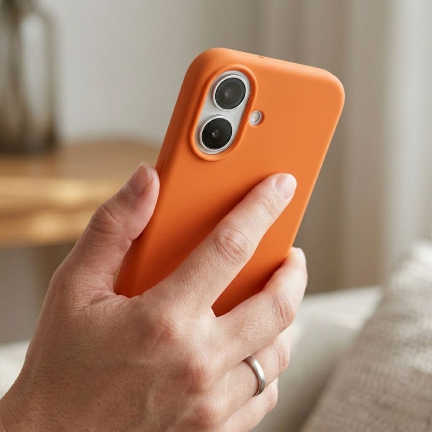 Husa de Protectie Telefon, Klevo, Compatibila cu iPhone 16, Silicon Premium Antisoc, Anti-Zgirieturi, MagSafe, Acces Camera Control, Protectie 360, Interior Microfibra, Portocaliu