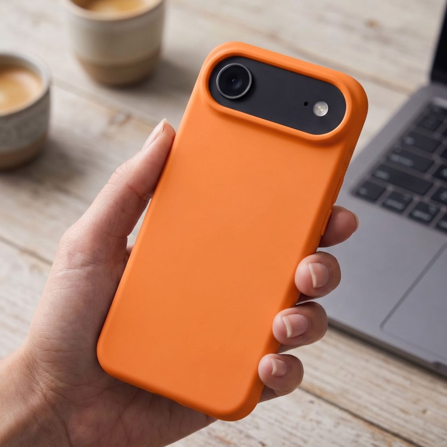 Husa de Protectie Telefon, Klevo, Compatibila cu iPhone 17 Air, Silicon Premium Antisoc, Protectie Completa 360, Design Modern, Anti-Zgirieturi, Interior Microfibra, Portocaliu