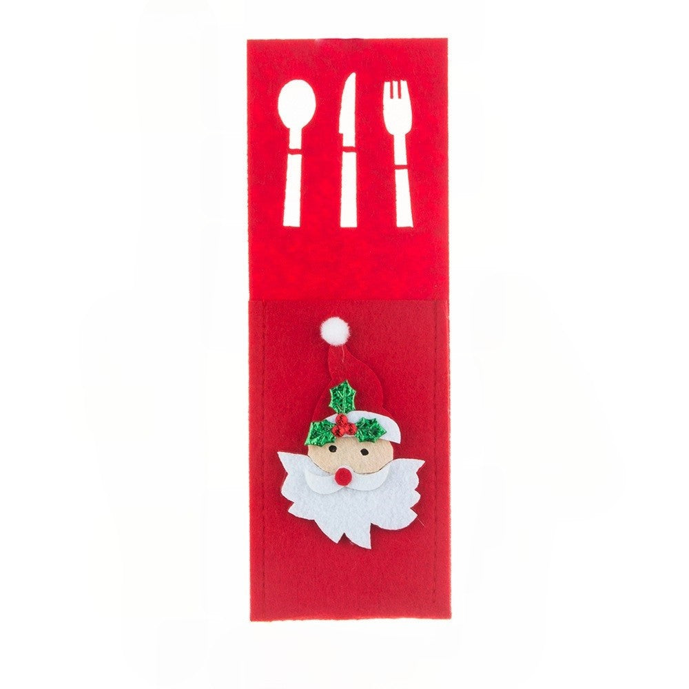 Husa decorativa pentru set tacamuri Klevo, model Mos Craciun, material poliester, 25 x 8.5 cm, rosu