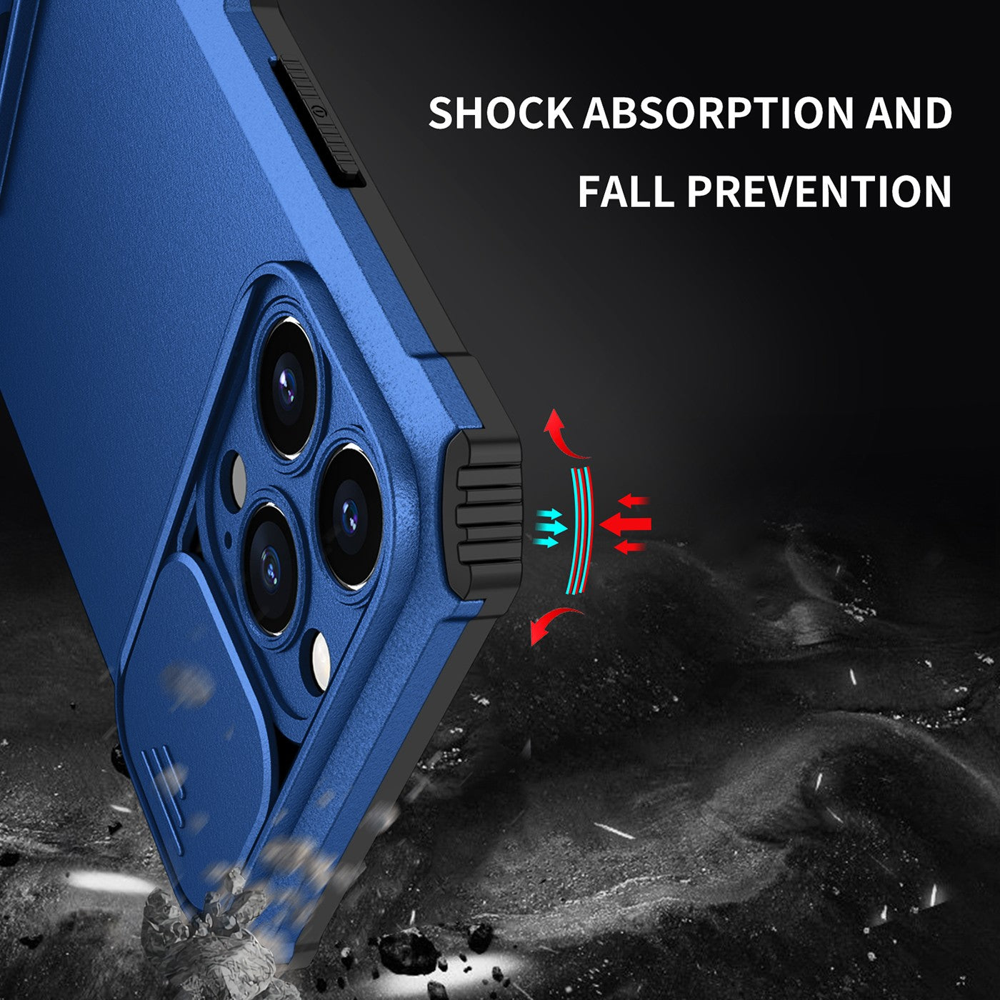 Husa Defender cu Stand pentru iPhone 12, Albastru, Suport reglabil, Antisoc, Protectie glisanta pentru camera, Klevo