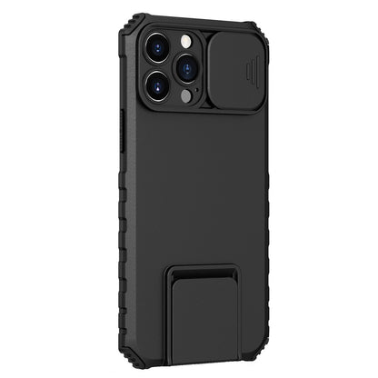 Husa Defender cu Stand pentru iPhone 12, Negru, Suport reglabil, Antisoc, Protectie glisanta pentru camera, Klevo