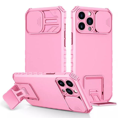 Husa Defender cu Stand pentru iPhone 12, Roz, Suport reglabil, Antisoc, Protectie glisanta pentru camera, Klevo