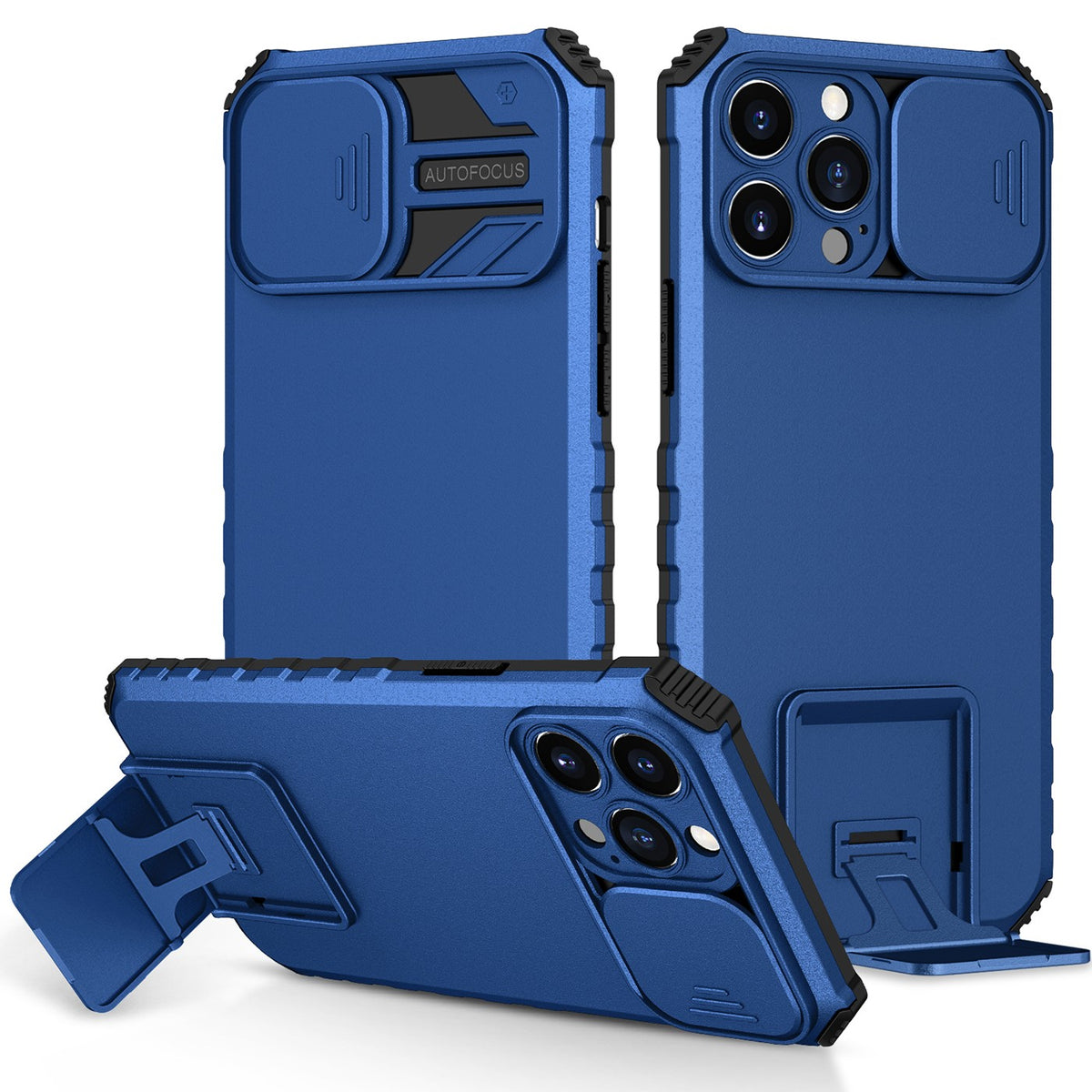Husa Defender cu Stand pentru Samsung Galaxy A52 / A52 5G, Albastru, Suport reglabil, Antisoc, Protectie glisanta pentru camera, Klevo