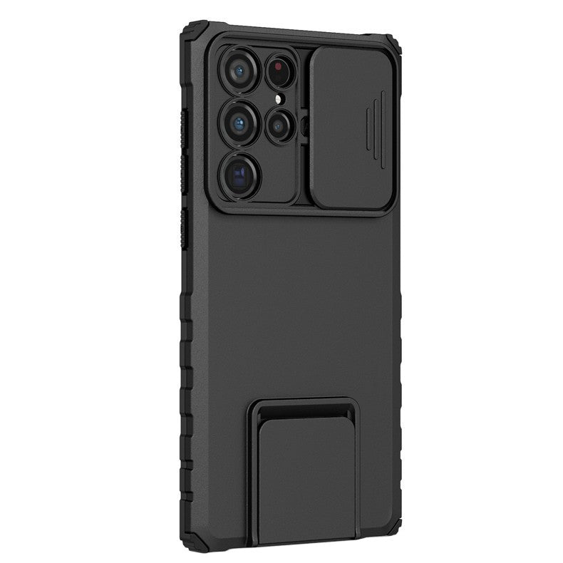 Husa Defender cu Stand pentru Samsung Galaxy S24 FE, Klevo, Suport reglabil, Antisoc, Protectie glisanta pentru camera, Negru