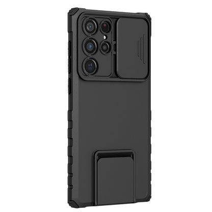 Husa Defender cu Stand pentru Samsung Galaxy S24 FE, Klevo, Suport reglabil, Antisoc, Protectie glisanta pentru camera, Negru