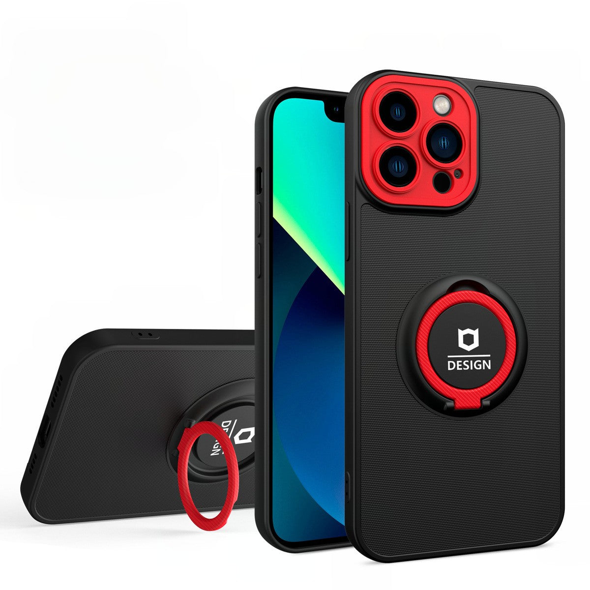 Husa de protectie Eagle eye pentru Apple iPhone 12, Rezistenta la socuri, Protectie camera, Cu inel de prindere magnetic rosu, Klevo, Negru
