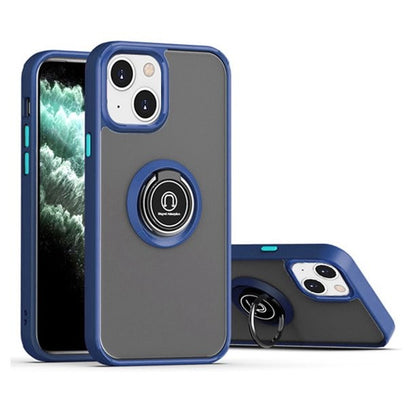 Husa Anti Fall Metal Bracket pentru Apple iPhone 14 Pro Max, Rezistenta la socuri, Margini colorate, Cu inel de prindere magnetic, Klevo, Albastru