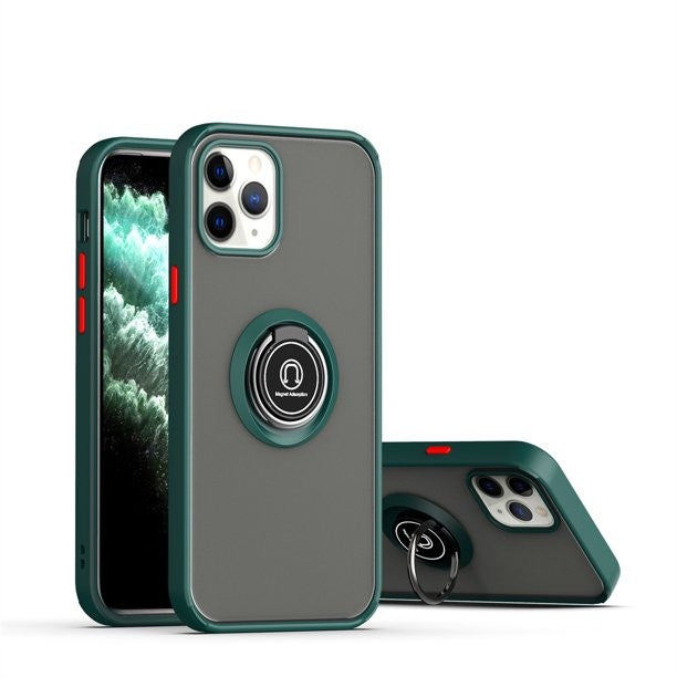 Husa Anti Fall Metal Bracket pentru Apple iPhone 14 Pro, Rezistenta la socuri, Margini colorate, Cu inel de prindere magnetic, Klevo, Verde