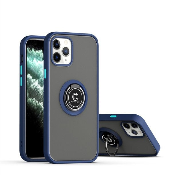 Husa Anti Fall Metal Bracket pentru Apple iPhone 13 Pro, Rezistenta la socuri, Margini colorate, Cu inel de prindere magnetic, Klevo, Albastru