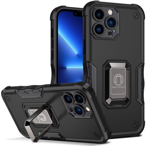 Husa Iron Warriors pentru iPhone 14 Pro Max, Klevo,  Hybrid Ring Holder Kickstand, Negru