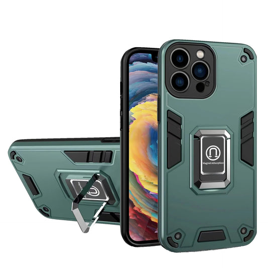 Husa Iron Warriors pentru iPhone 12, Klevo,  Hybrid Ring Holder Kickstand, Verde inchis