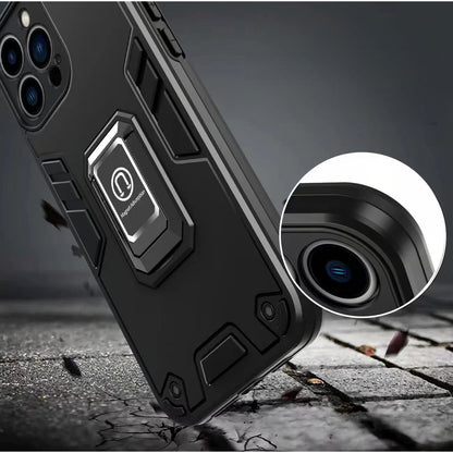 Husa Iron Warriors pentru iPhone 13 Pro, Klevo,  Hybrid Ring Holder Kickstand, Negru
