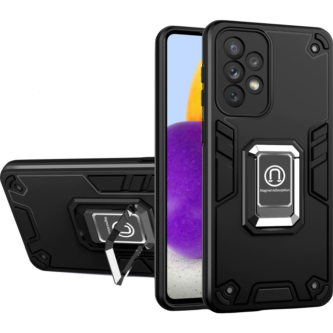 Husa Iron Warriors pentru iPhone 14 pro, Klevo,  Hybrid Ring Holder Kickstand, Negru