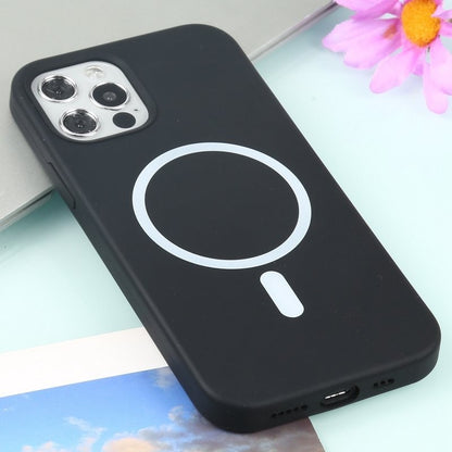 Husa MagSafe liquid large hole magnetic shell pentru Apple iPhone 12/ 12 Pro, Full Cover, Liquid Silicone, Magnetica, Incarcare Wireless, Klevo, Negru