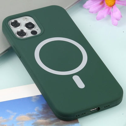 Husa MagSafe liquid large hole magnetic shell pentru Apple iPhone 13 Pro, Full Cover, Liquid Silicone, Magnetica, Incarcare Wireless, Klevo, Verde