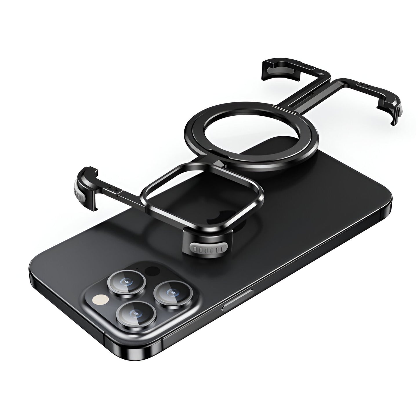 Husa MagSafe Metalica Compatibila cu iPhone 15 Pro, Klevo, Clear Case, Aliaj de Aluminiu, cu Magnet, fara Rama, Antisoc, Antizgariere, Incarcare Wireless, Negru Metalizat