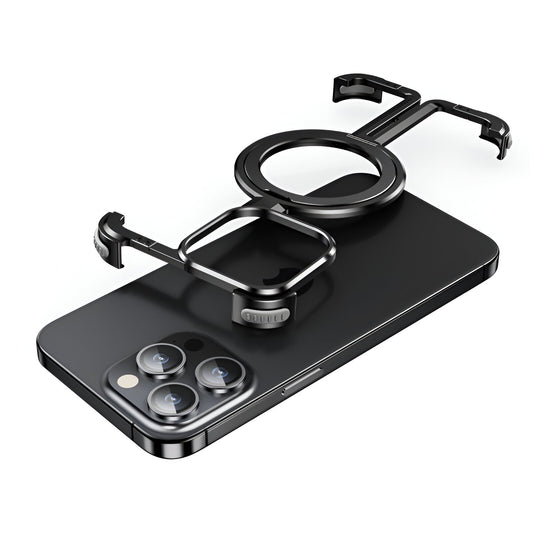 Husa MagSafe Metalica Compatibila cu iPhone 15 Pro, Klevo, Clear Case, Aliaj de Aluminiu, cu Magnet, fara Rama, Antisoc, Antizgariere, Incarcare Wireless, Negru Metalizat