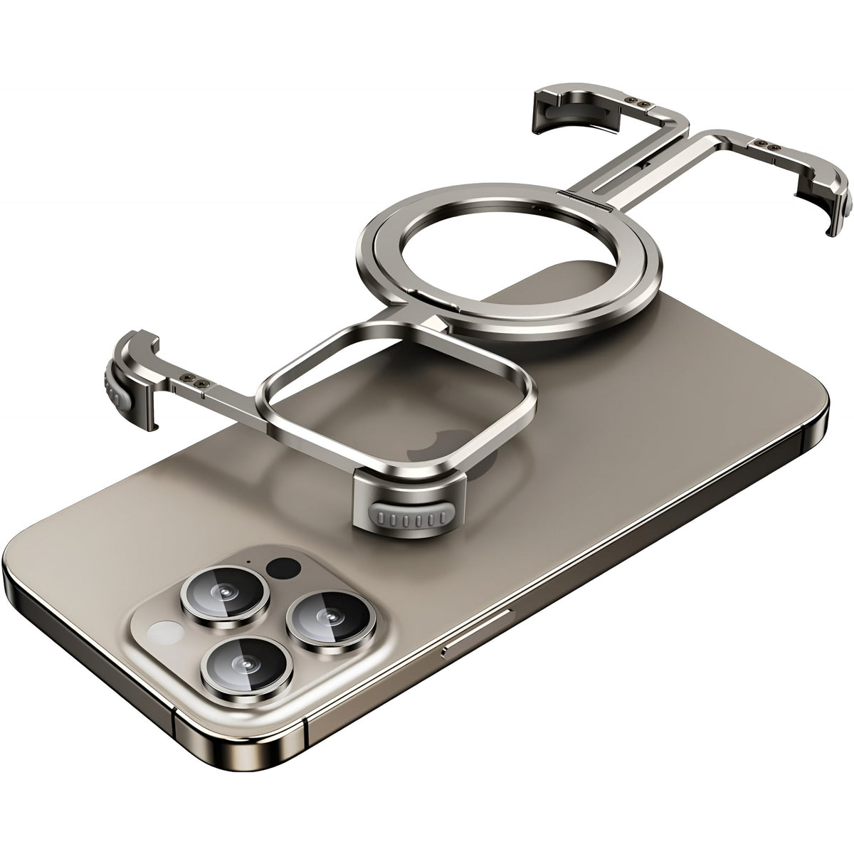 Husa MagSafe Metalica Compatibila cu iPhone 15 Pro Max, Klevo, Clear Case, Aliaj de Aluminiu, cu Magnet, fara Rama, Antisoc, Antizgariere, Incarcare Wireless, Gri Metalizat