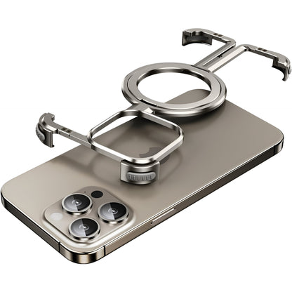 Husa MagSafe Metalica Compatibila cu iPhone 15 Pro Max, Klevo, Clear Case, Aliaj de Aluminiu, cu Magnet, fara Rama, Antisoc, Antizgariere, Incarcare Wireless, Gri Metalizat