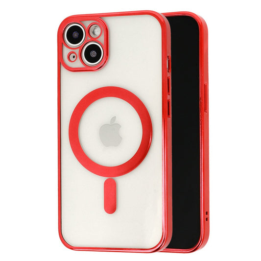 Husa MagSafe pentru Apple iPhone 13 Pro, Full Cover, Protectie camera, Margini colorate Electroplating, Magnetica, Incarcare Wireless, Klevo, Rosu
