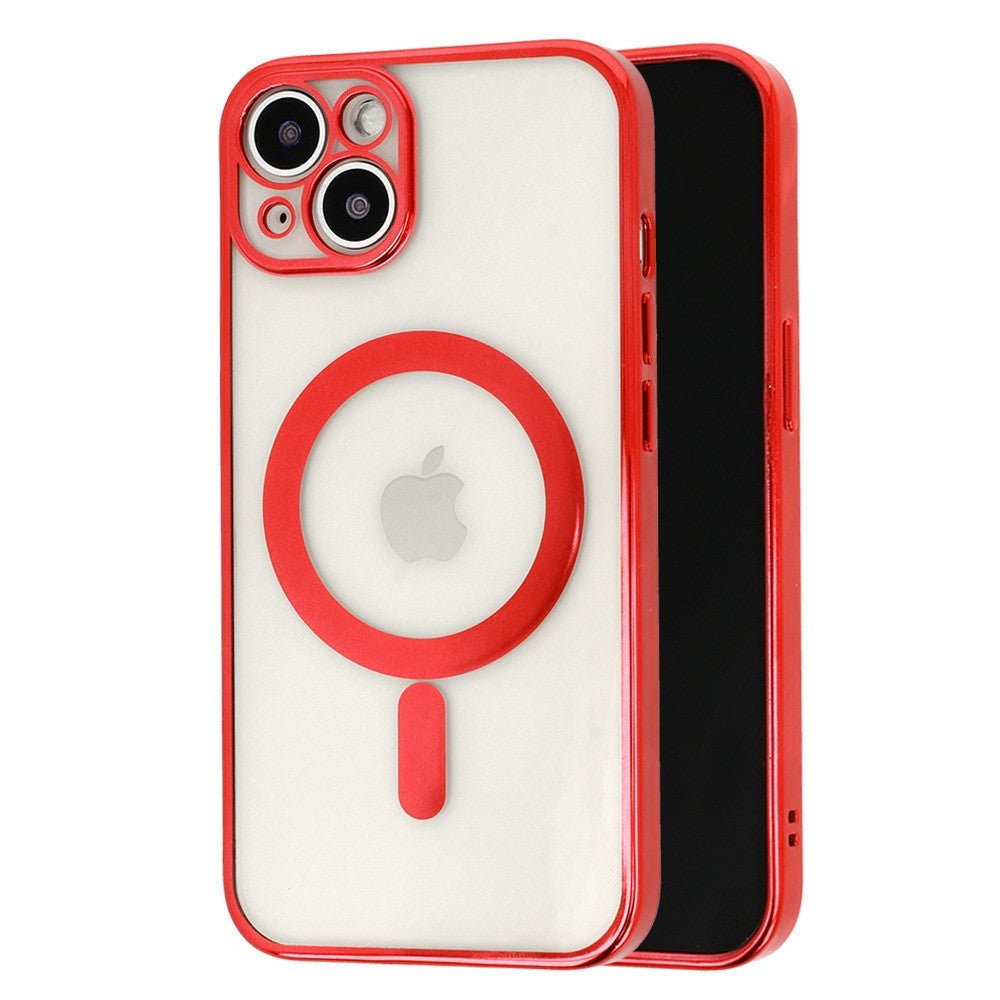 Husa MagSafe pentru Apple iPhone 13, Protectie camera, Full TPU, Margini colorate Electroplating, Magnetica, Incarcare Wireless, Klevo, Rosu