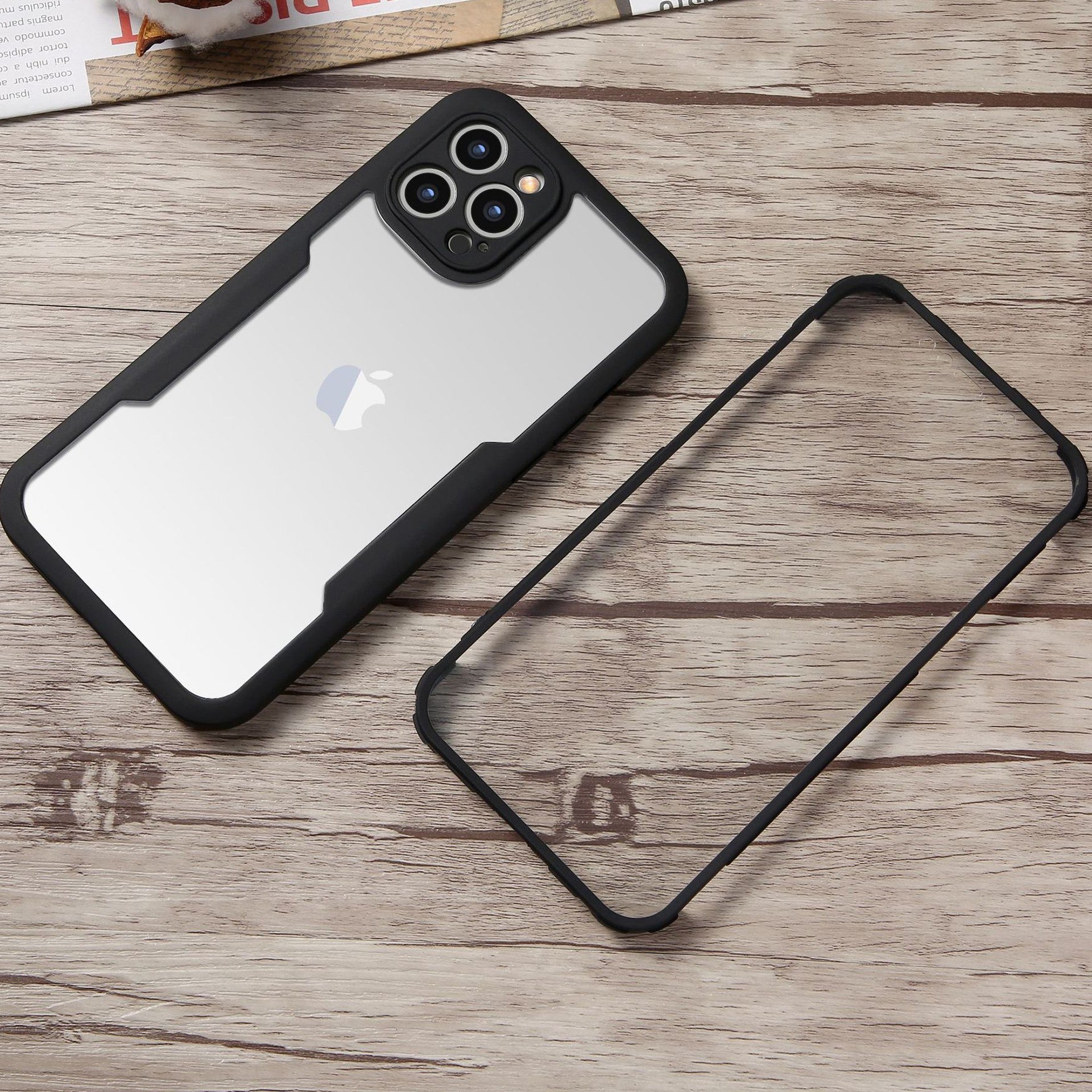 Husa Max Defence pentru iPhone 11 Pro Max 11, Bumper Negru, Fata Dubla Transparenta, Protectie Antisoc Full 360 ( fata, spate, margini ), Klevo