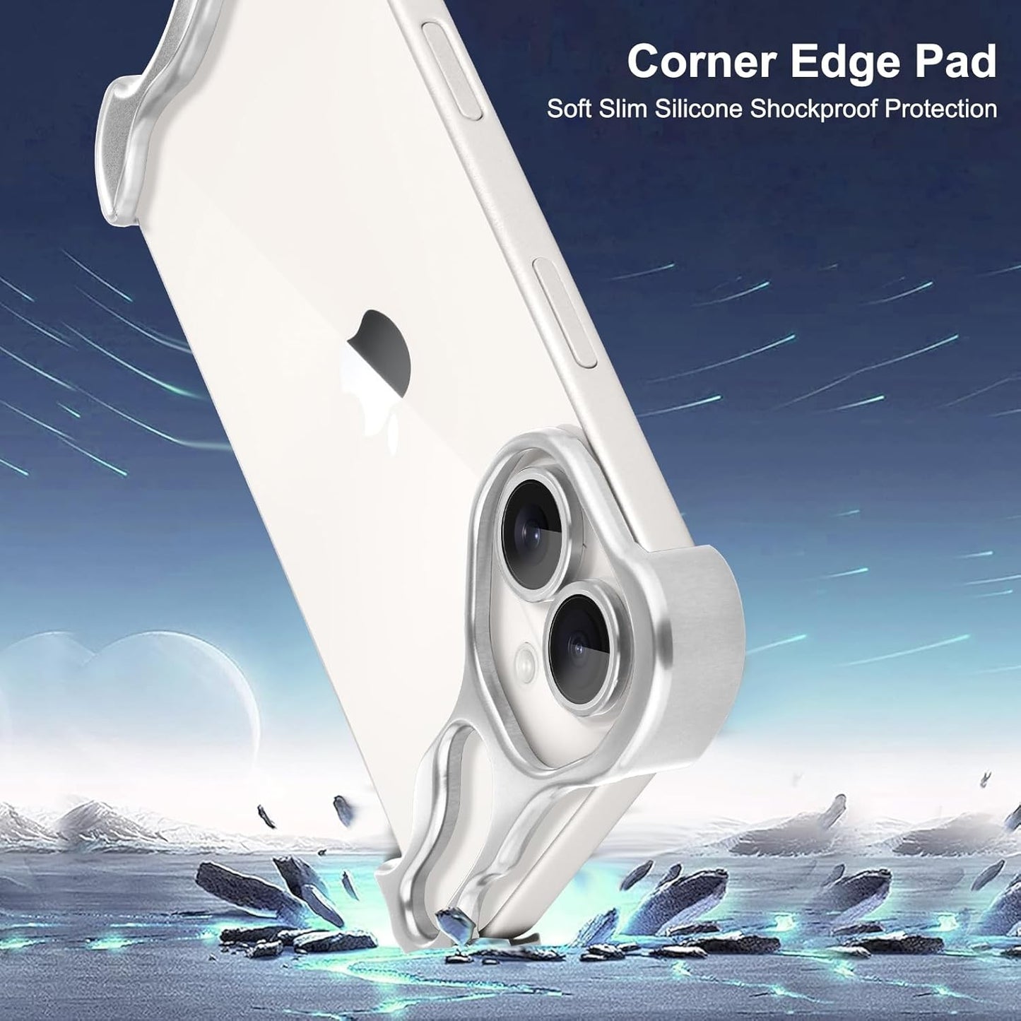 Husa Metalica Compatibila cu iPhone 16 Plus, Klevo, Protectie pentru Colturile Telefonului si Camera, Aliaj, Antisoc, Antizgariere, Argintiu