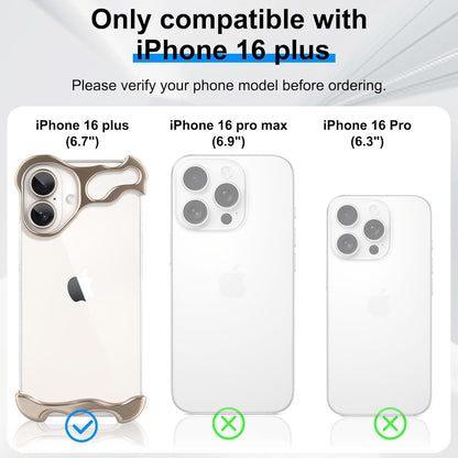 Husa Metalica Compatibila cu iPhone 16 Plus, Klevo, Protectie pentru Colturile Telefonului si Camera, Aliaj, Antisoc, Antizgariere, Auriu