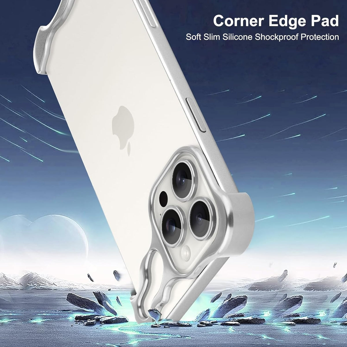 Husa Metalica Compatibila cu iPhone 16 Pro Max, Klevo, Protectie pentru Colturile Telefonului si Camera, Aliaj, Antisoc, Antizgariere, Argintiu