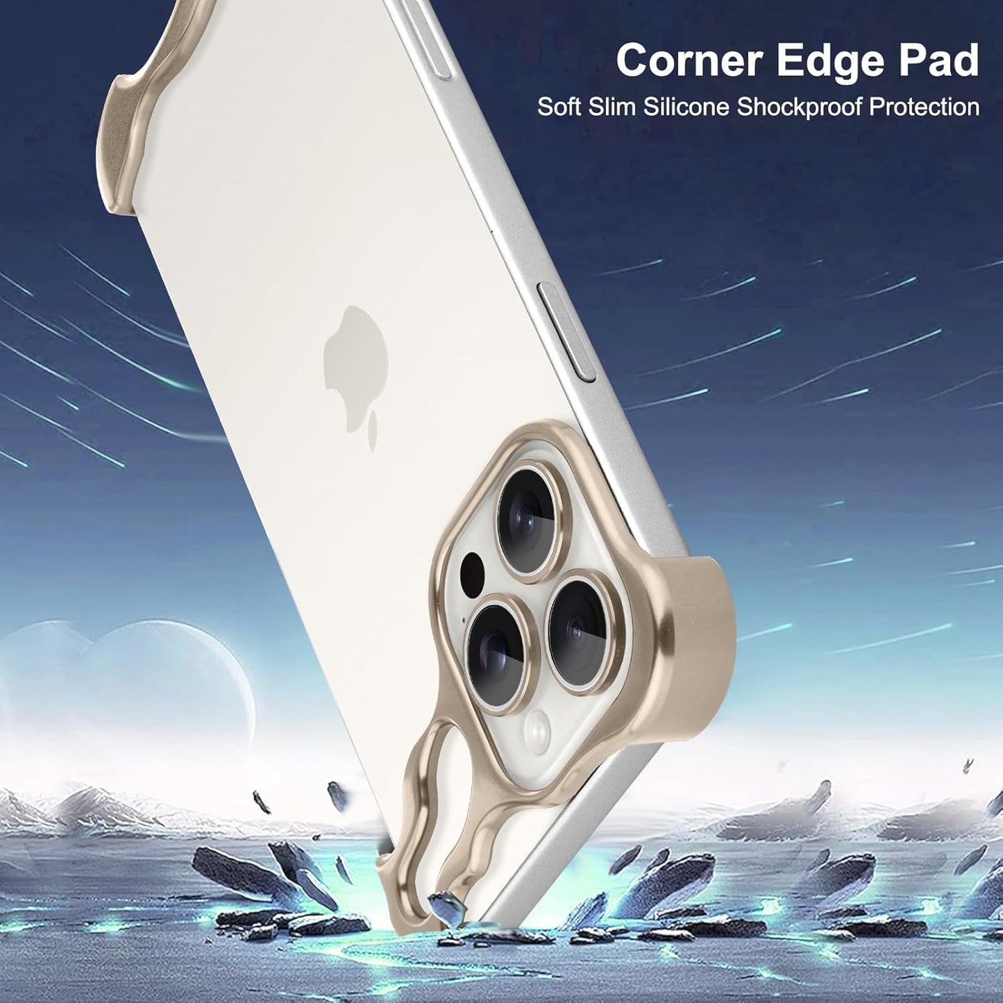 Husa Metalica Compatibila cu iPhone 16 Pro, Klevo, Protectie pentru Colturile Telefonului si Camera, Aliaj, Antisoc, Antizgariere, Auriu