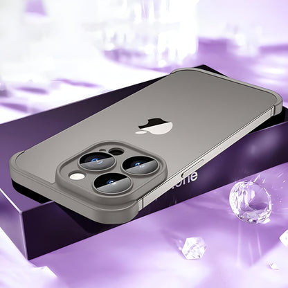 Husa Metalica Edgeless Compatibila cu iPhone 15 Plus, Klevo, Protectie pentru Colturi si Camera, Aliaj, Antisoc, Antizgariere, Gri Mat