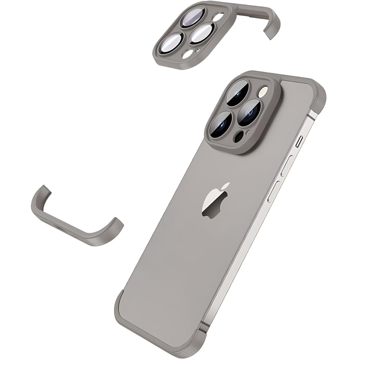 Husa Metalica Edgeless Compatibila cu iPhone 15 Plus, Klevo, Protectie pentru Colturi si Camera, Aliaj, Antisoc, Antizgariere, Gri Mat