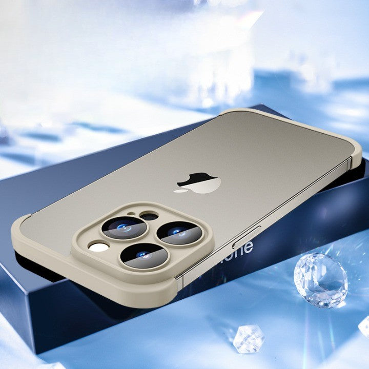 Husa Metalica Edgeless  Compatibila cu iPhone 15 Pro, Klevo, Protectie pentru Colturi si Camera, Aliaj, Antisoc, Antizgariere, Gri Metalizat