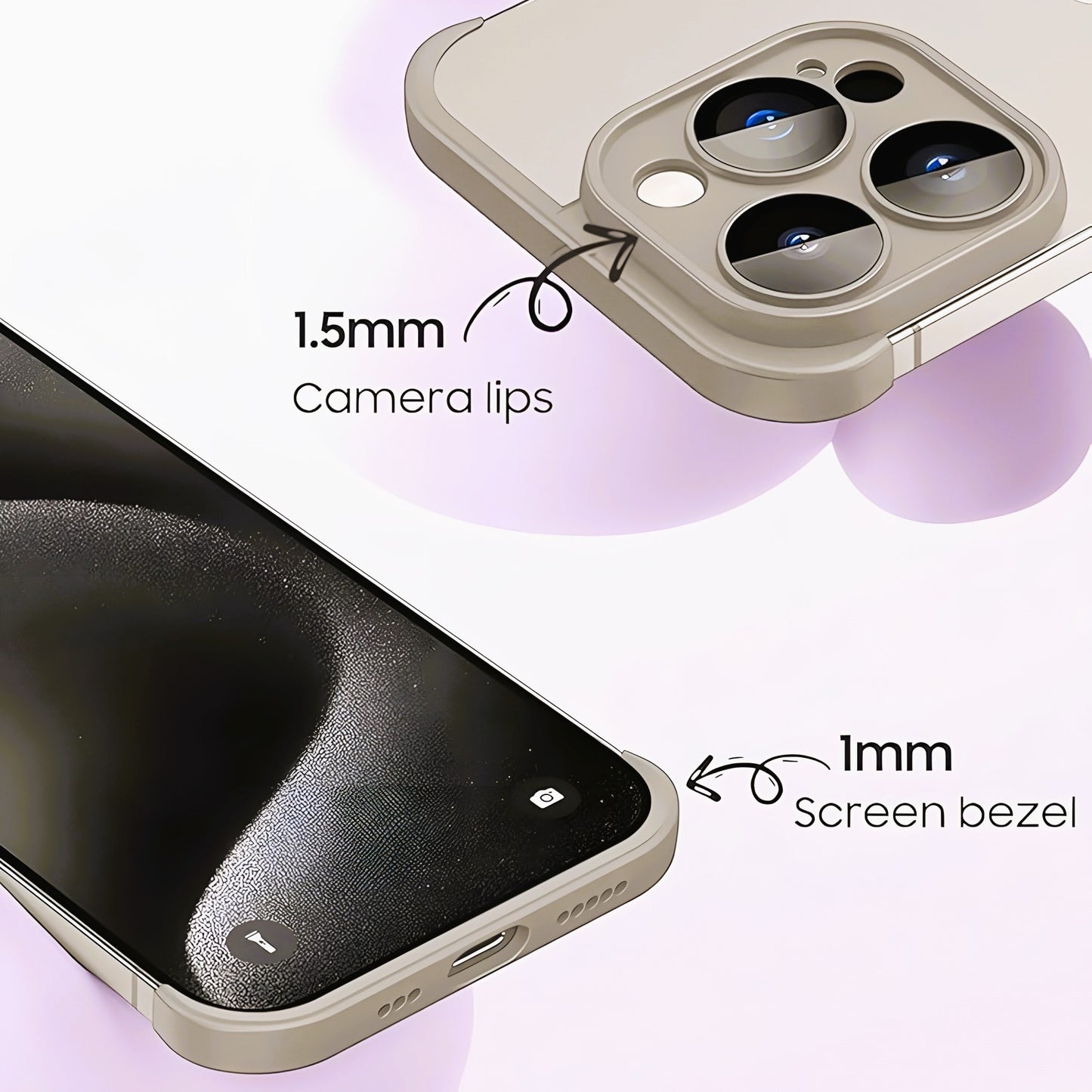 Husa Metalica Edgeless  Compatibila cu iPhone 15 Pro Max, Klevo, Protectie pentru Colturi si Camera, Aliaj, Antisoc, Antizgariere, Gri Metalizat