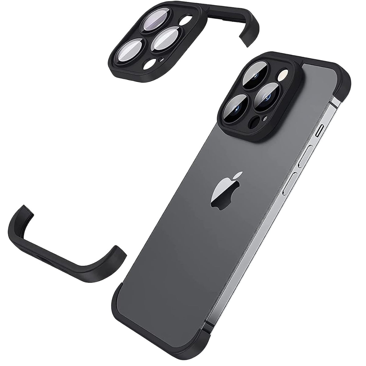 Husa Metalica Edgeless  Compatibila cu iPhone 15 Pro Max, Klevo, Protectie pentru Colturi si Camera, Aliaj, Antisoc, Antizgariere, Negru Metalizat